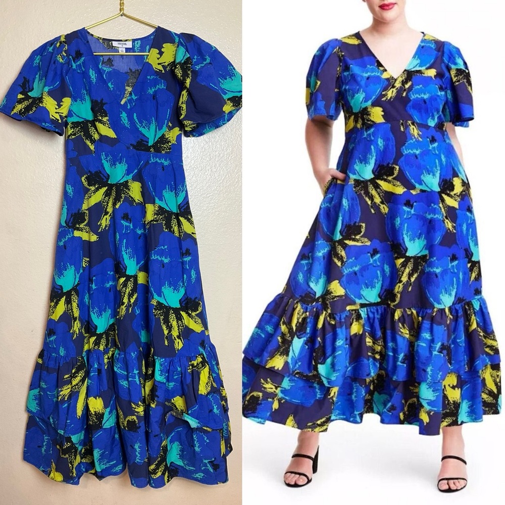 Christopher John Rogers x Target Blue Floral Tiered Skirt Puff Sleeve Dress